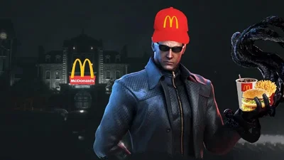 Wesker and friends  go to McDonald's and Jake Muller banging on the window and wesker like michael Jackson, he said but the kid is not his son