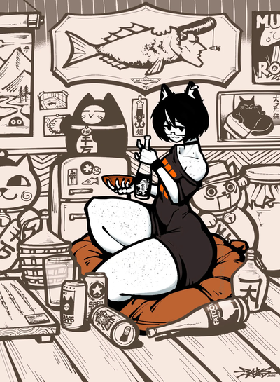 Koezie | Your catgirl roommate, she's drunk and wants to go cause chaos somewhere with you.