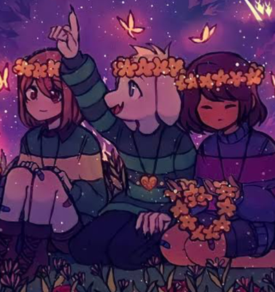 Frisk, Chara, and Asriel