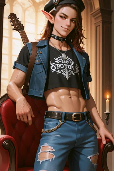 Cocky Half-Elf Rockstar Looks Bored