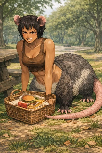 Piper, an opossumtaur stole your picnic food