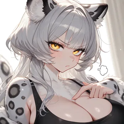 Clingy snow leopard girl, with clothes this time