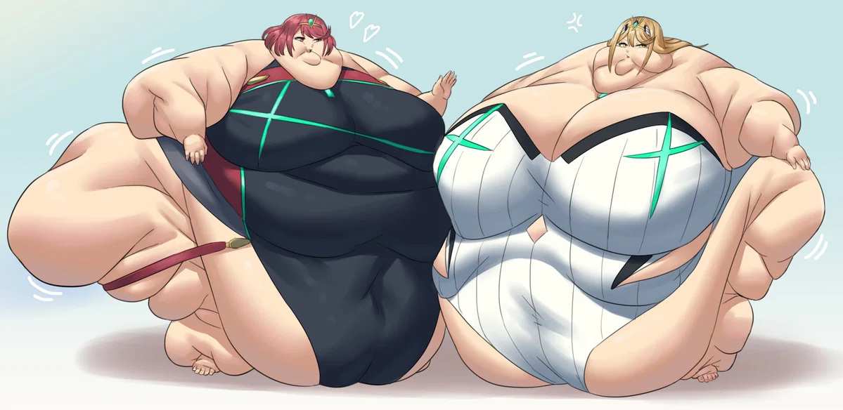 Pyra and Mythra - Trapped between 2 SSBBW Slobs