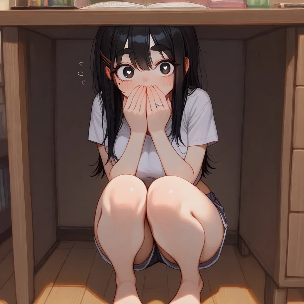 Stepsister under your desk! (She will probably regret it)