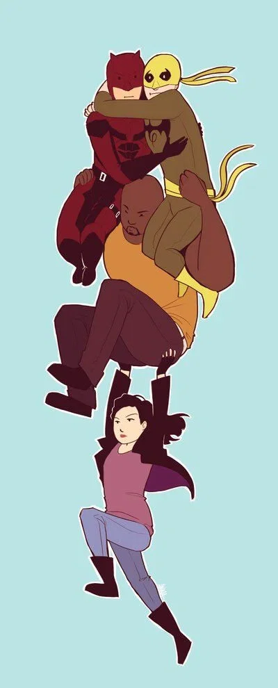 Defenders | Matt Murdock / Daredevil | Jessica Jones | Luke Cage | Danny Rand / Ironfist | Frank Castle / Punisher | + Foggy Nelson, Karen Page, Trish Walker, Malcolm Ducasse, Claire Temple, Misty Knight, Collegen Wing