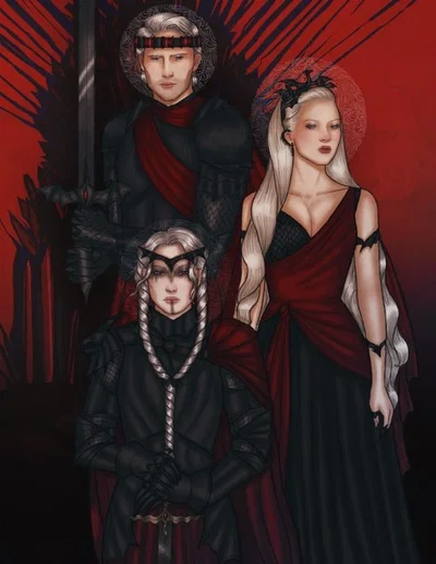 King Aegon I Targaryen, Queen Rhaenys Targareyn and  Queen Visenya Targaryen 