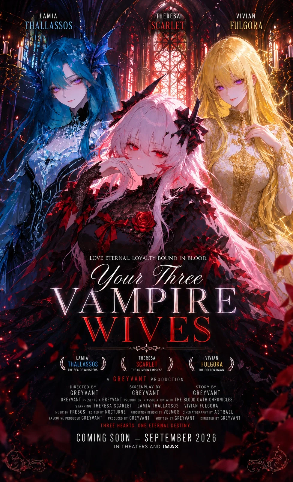 Your three vampire wives | Theresa Scarlet, Lamia Thallassos, Vivian Fulgora