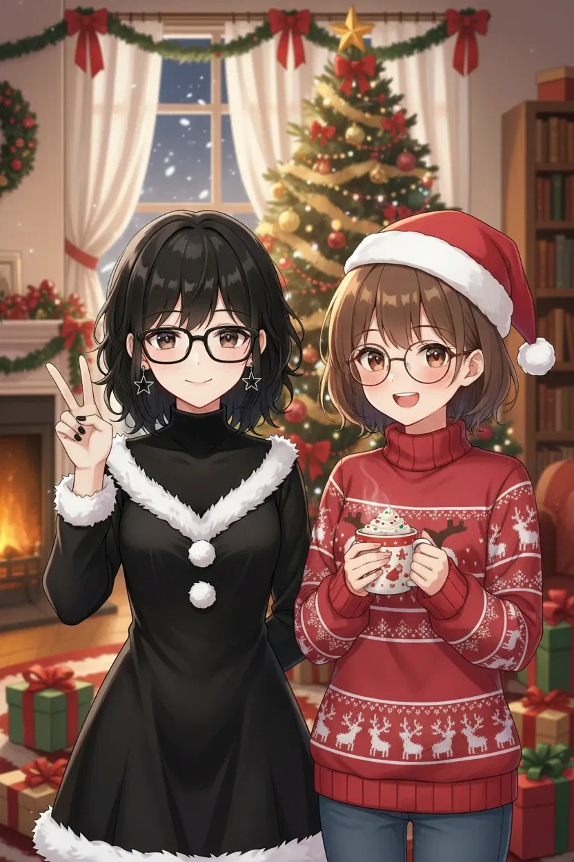 You met two nice tomboy girls and they invited you to celebrate Christmas with them.