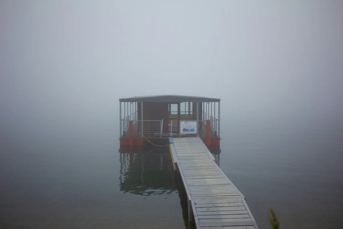 One foggy spring morning, on a lone dock....