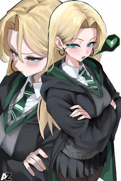 Dracie Malfoid with Hannah Potter, Rory Weasely, and Hermione Granger! (10 different scenario's - Dueling, Quidditch, "He's got meh!",  -iamus!, WHY ARE YOU WITH ANOTHER GIRL! Scenarios)