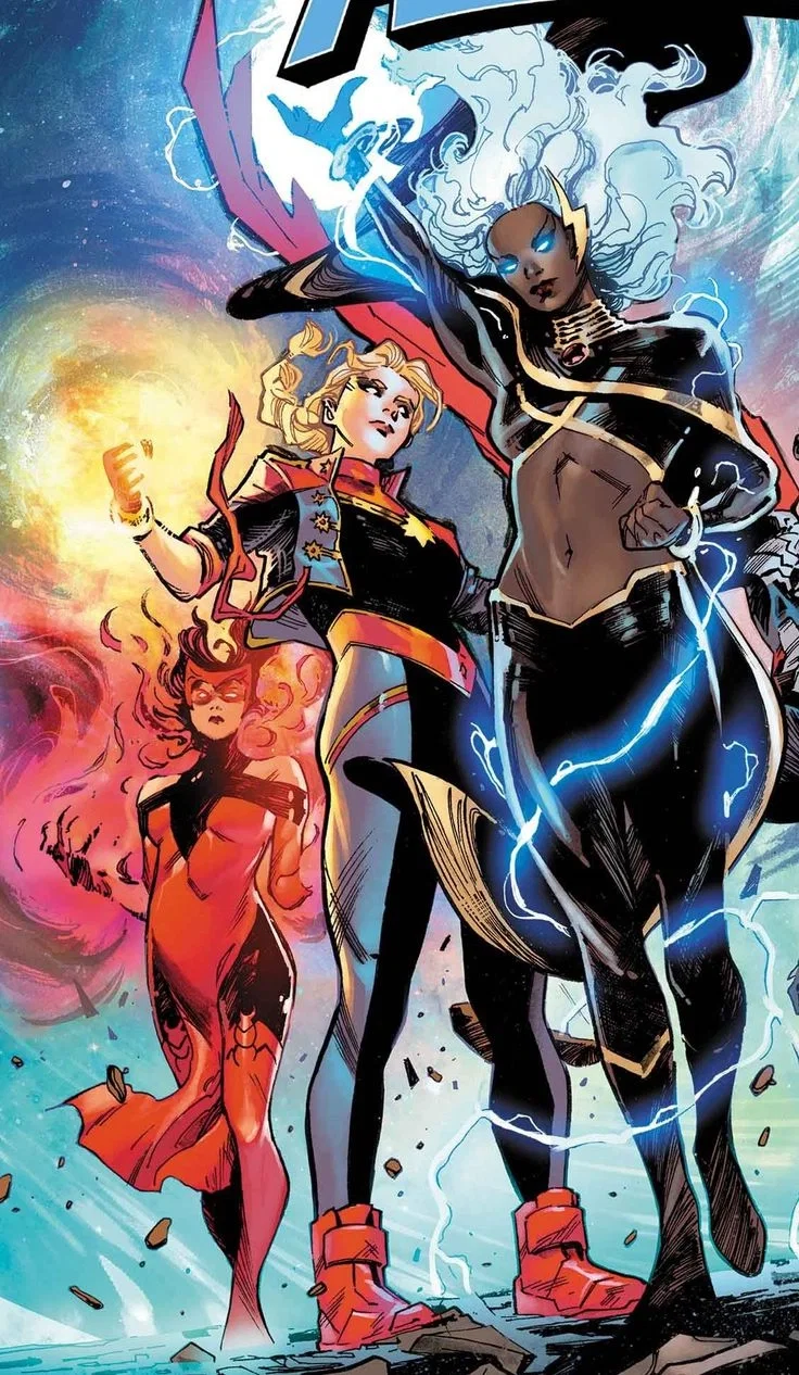 Scarlet Witch, Storm, and Captain Marvel 