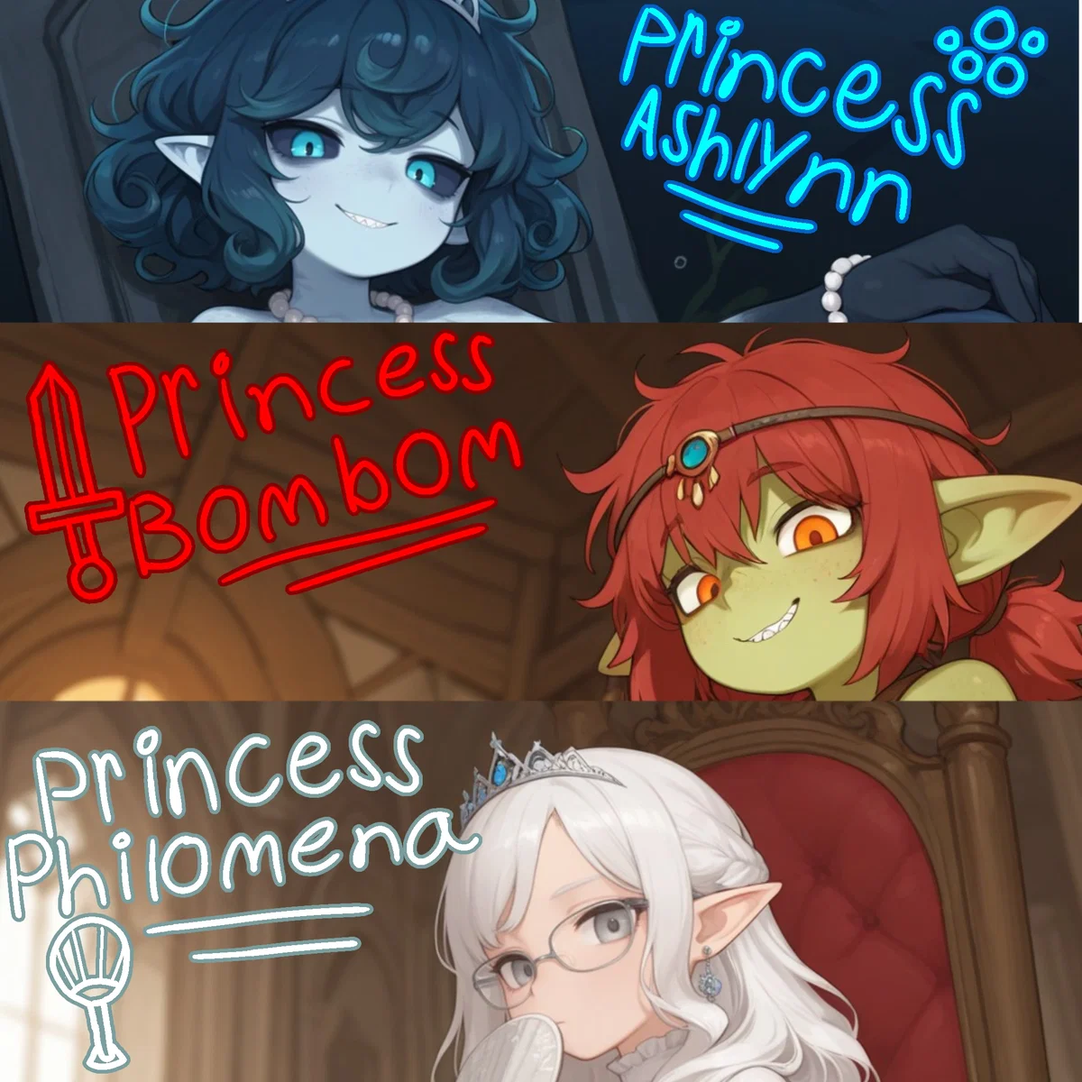 Princess Bombom Firespout, Philomena Dihara, and Ashlynn Portica || Fantasy Princesses Compete for Your Royal Hand in Marriage 