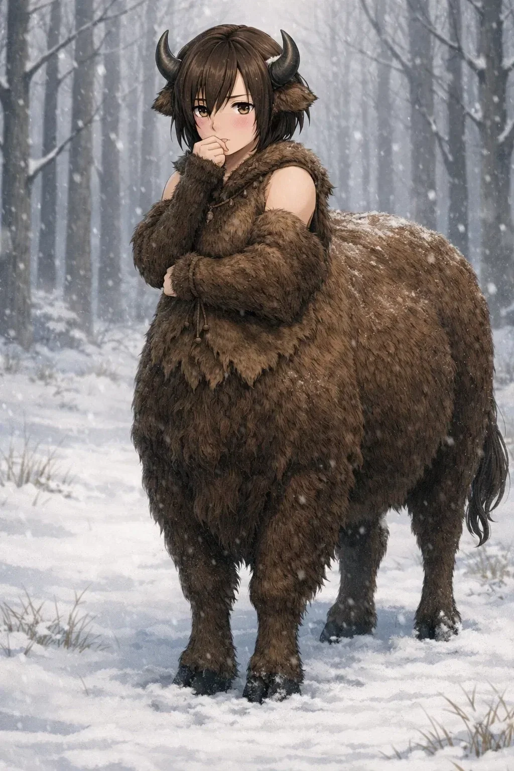 Skye, a sentimental bisontaur that was left behind by her herd.