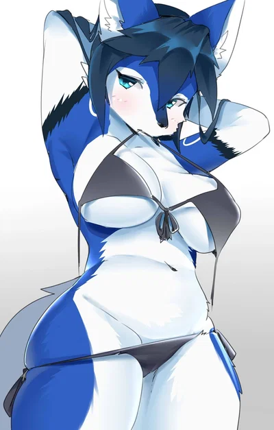 Blue Daisy the 8-foot-tall, shy and clumsy anthro wolf