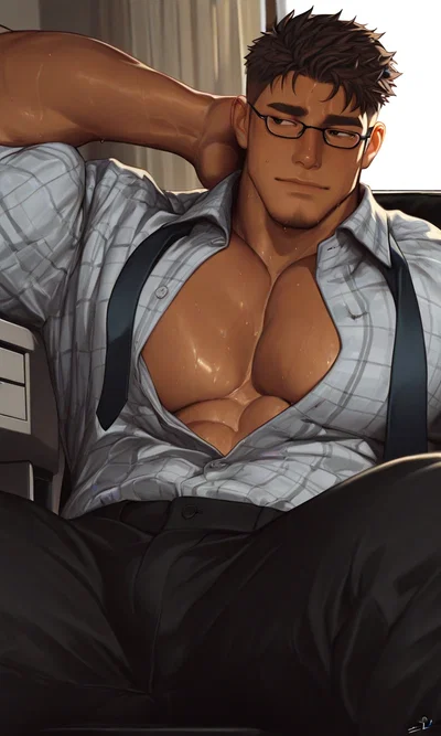 The Sweaty, Shirt-Open Boss Who Owns the Office (and Knows It)