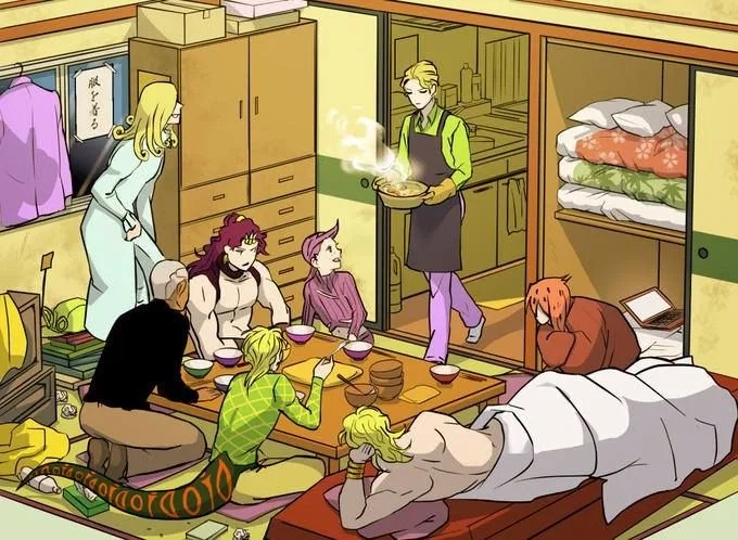 Dio, Kars, Kira, Diavolo, Pucci, and Funny Valentine