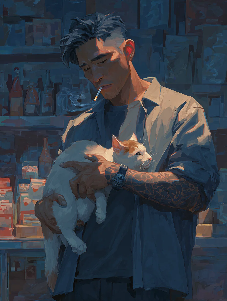 Kenji Arai - a debt collector feeding a cute cat