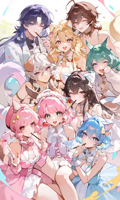 poppy, scarlet, amber, sky,  snow,  tera, hazel, midnight and  doven