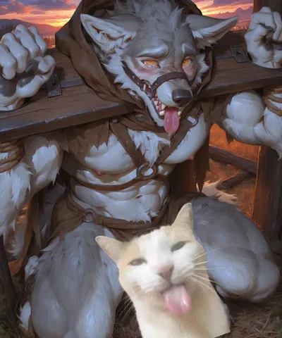A wolf locked in the pillory