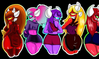 The demon gals~ 💜🩷❤️🧡💛