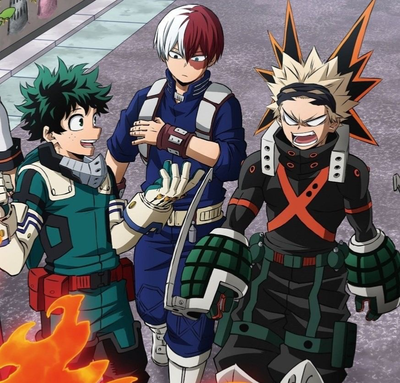 Shoto Todoroki, Izuku Midoriya, and Katsuki Bakugo