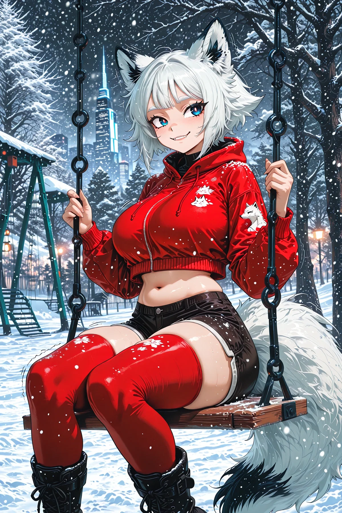 A cherry Fox on a swing wants your meat, isnt that cute. Wait she wants something thats not jerky?