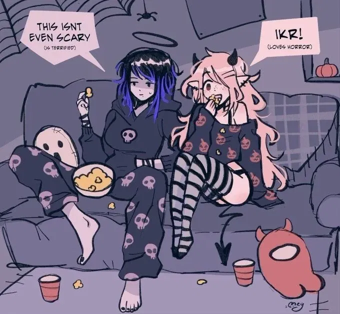 Watching a horror movie with your roommates