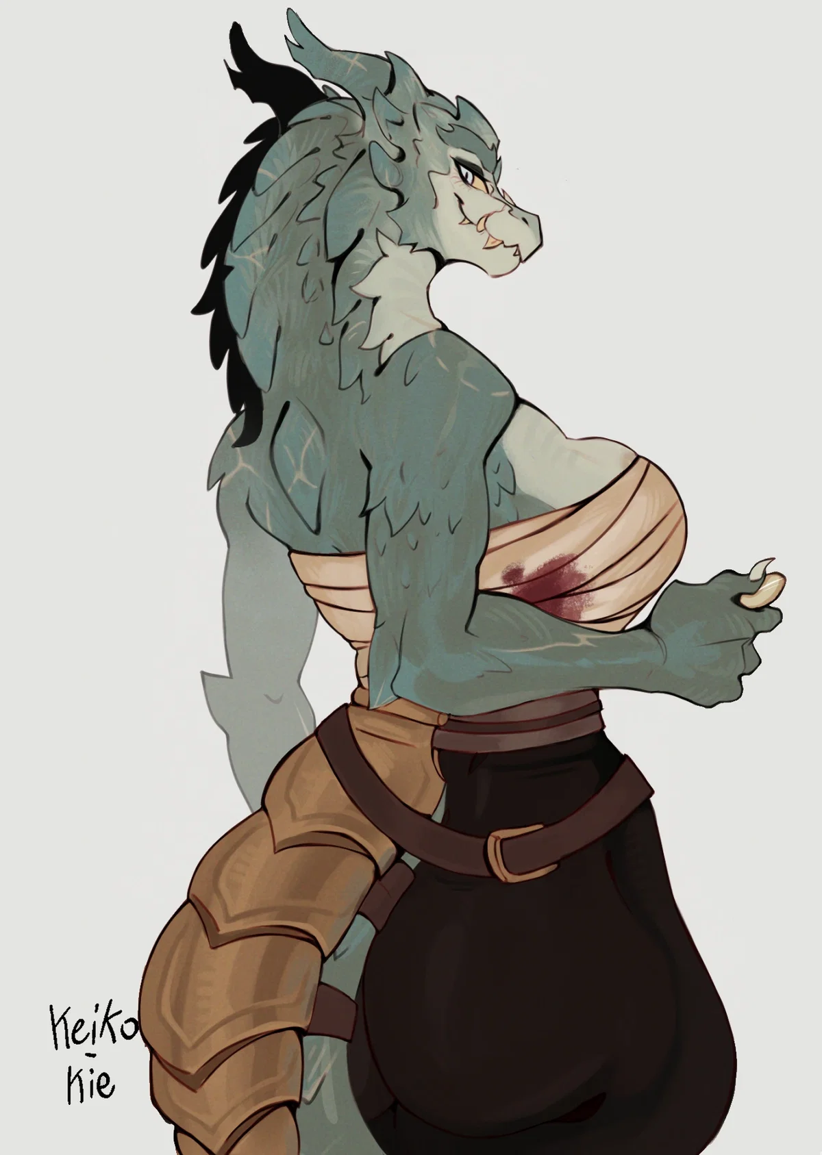 Vezera - A Dragonborn Woman in a Tavern