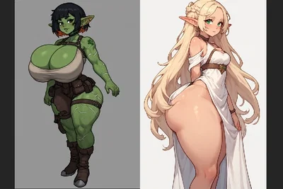 Massy Boobin And Thighen Thiccums, The Elf Princess And Her Two Guards One Goblin The Other You