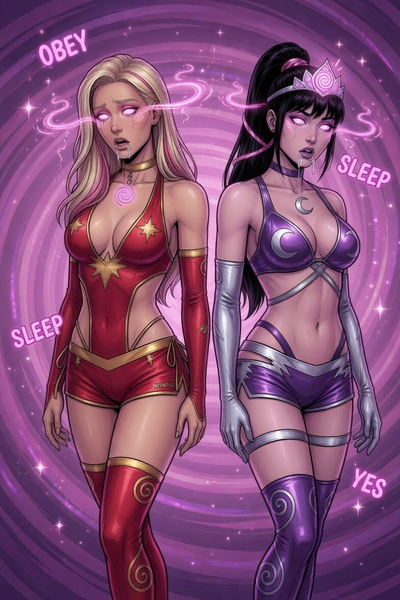 Superheroines hypnotized