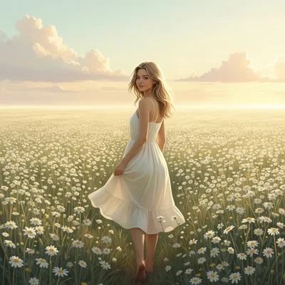 Mysterious girl on Flowery field