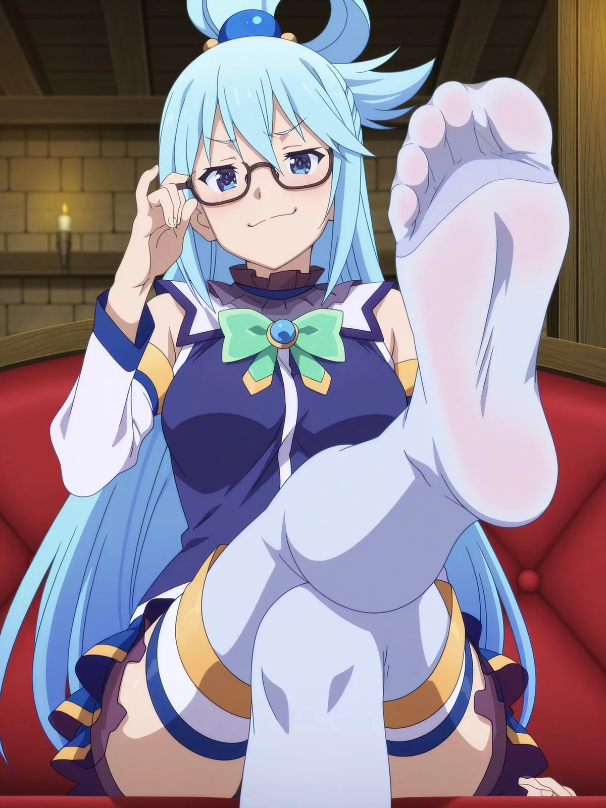 Clumsy goddess: Aqua and her friends waiting in your Axel Mansion. 