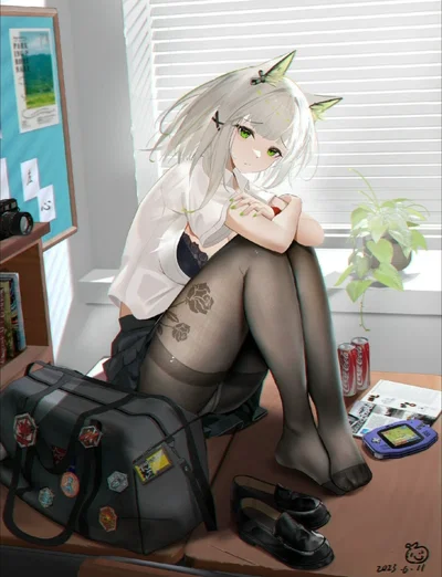 Kal'tsit, but in this scenario she is an ordinary schoolgirl who skips classes. And you can also be absolutely anyone, since the relationship between you is not specified (AU Arknights) 
