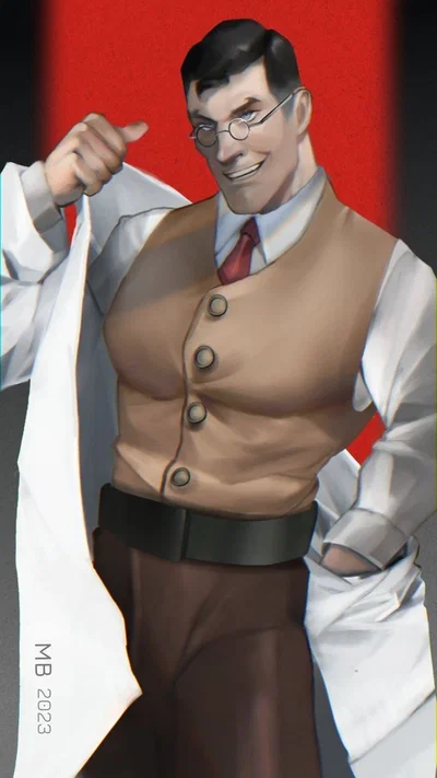 Medic TF2 (sitting in his lap)