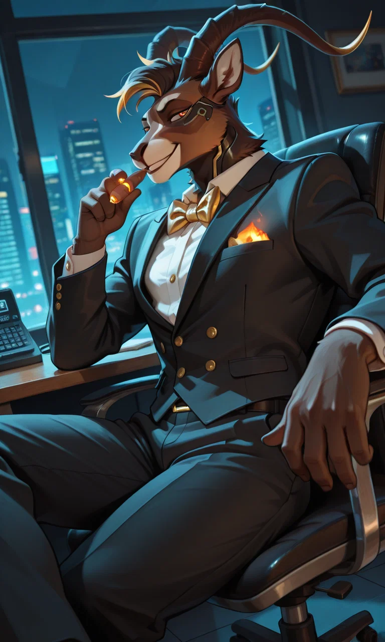 Working Nude for CEO Rhodric Draxler, the MegaCorp Sable Antelope.
