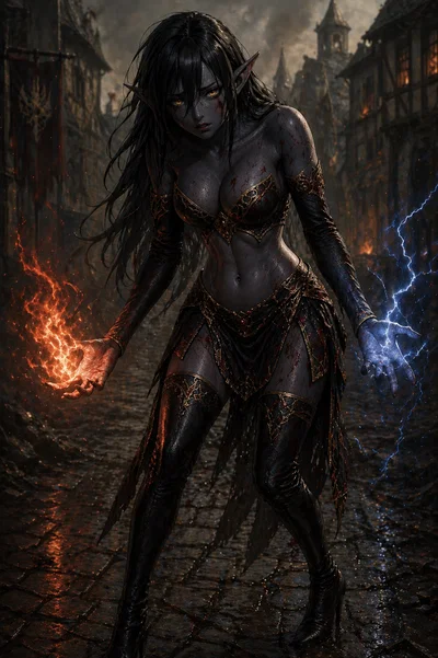 Defeated dark elf sorceress