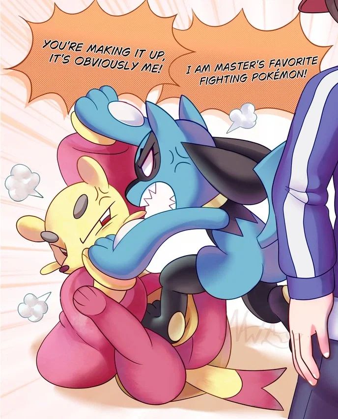 Fighting pokemon trouble, Mienfoo and Riolu.