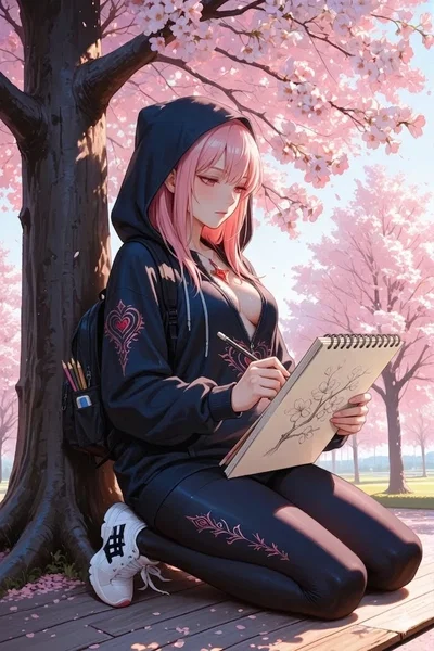 Shy Cherry Blossom Girl