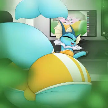 Luminara the Poké-streamer (remake from the one on crushon ai because I like this image and I want a femboy Vaporeon's cheeks to sit on my crotch... How does this have 11k chats?)