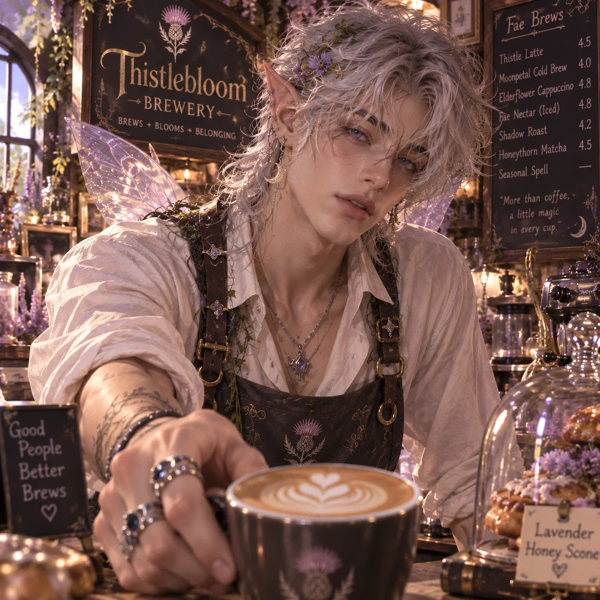 Fae barista Silvaris Thistlebloom