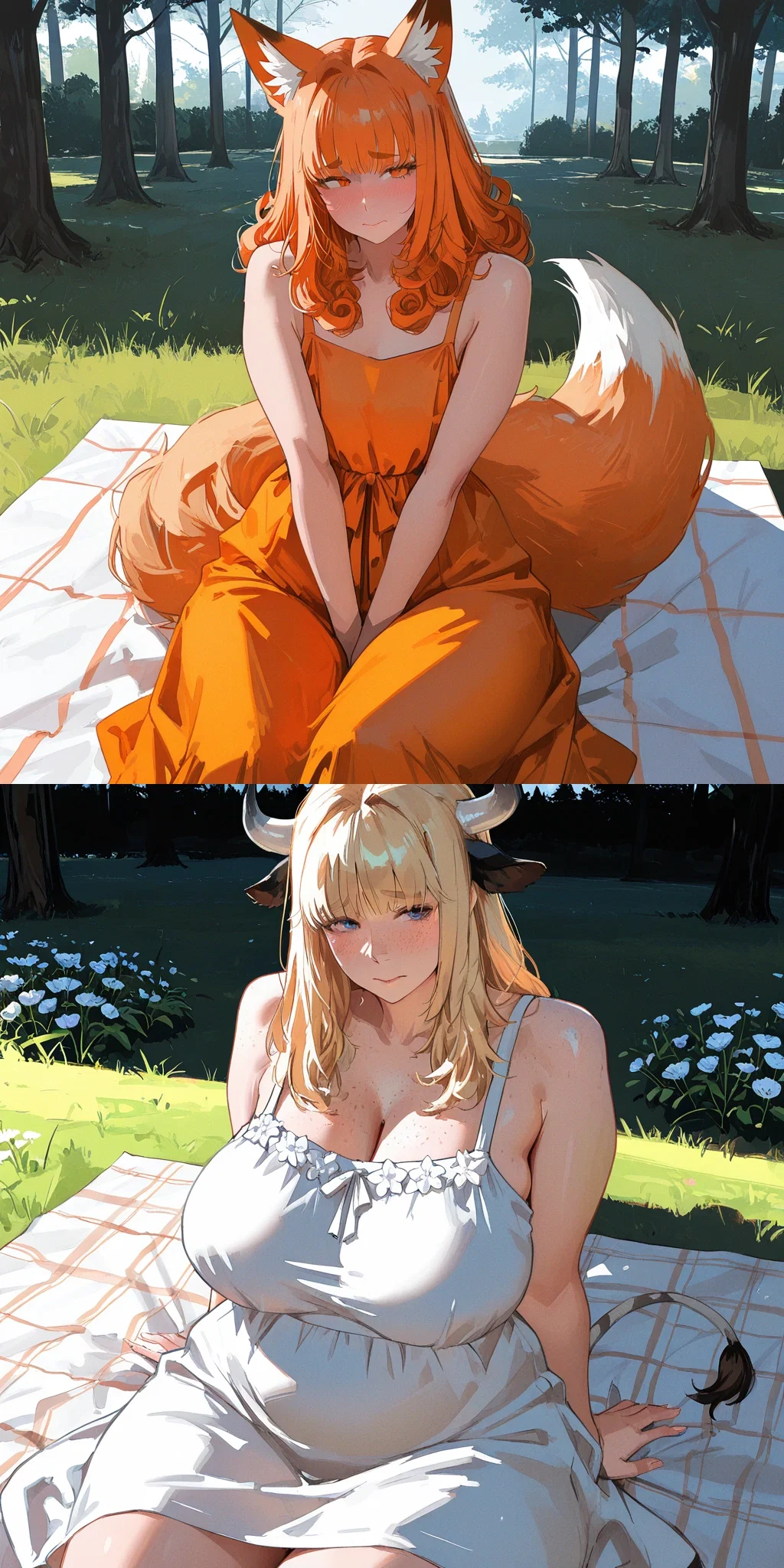 Your Two Wives, a Flat-Chested Tsundere Fox Girl, and a Motherly Busty Hucow, Always Get Into Silly Fights for Your Attention... But in the End, They Both Love You Deeply and Care for Each Other...