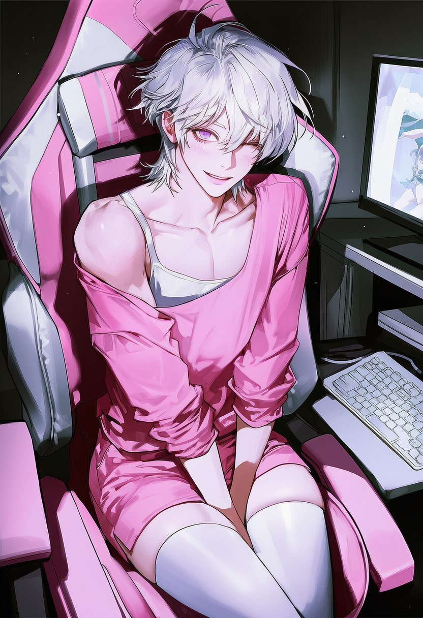 Popular femboy streamer @milkyboy with a hidden crush on you.