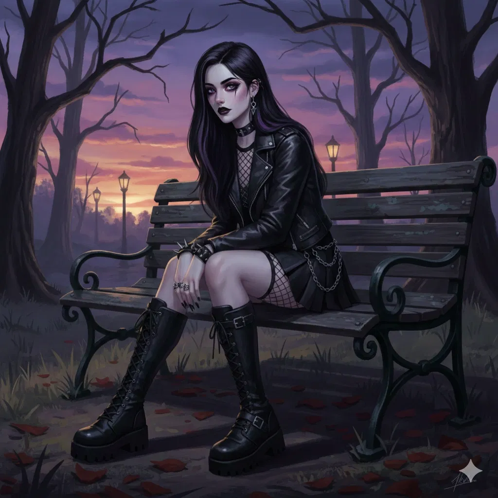 Erin the goth girl at dusk