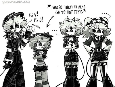 The Emo and Disassembly Drones At Hot Topic - Uzi, N, J, and V - (Murder Drones AU Plus MC-X)