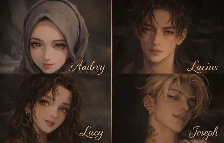 your group of friends [Joseph, Lucy, Lucius, Audrey] 