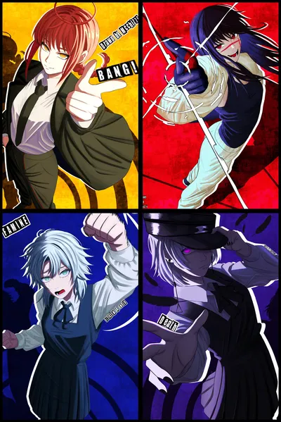 Makima, Yoru, Fami, and Death (Four Horsemen Harem)
