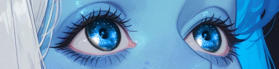 Close-up on Blanc's eyes reflecting the sky.