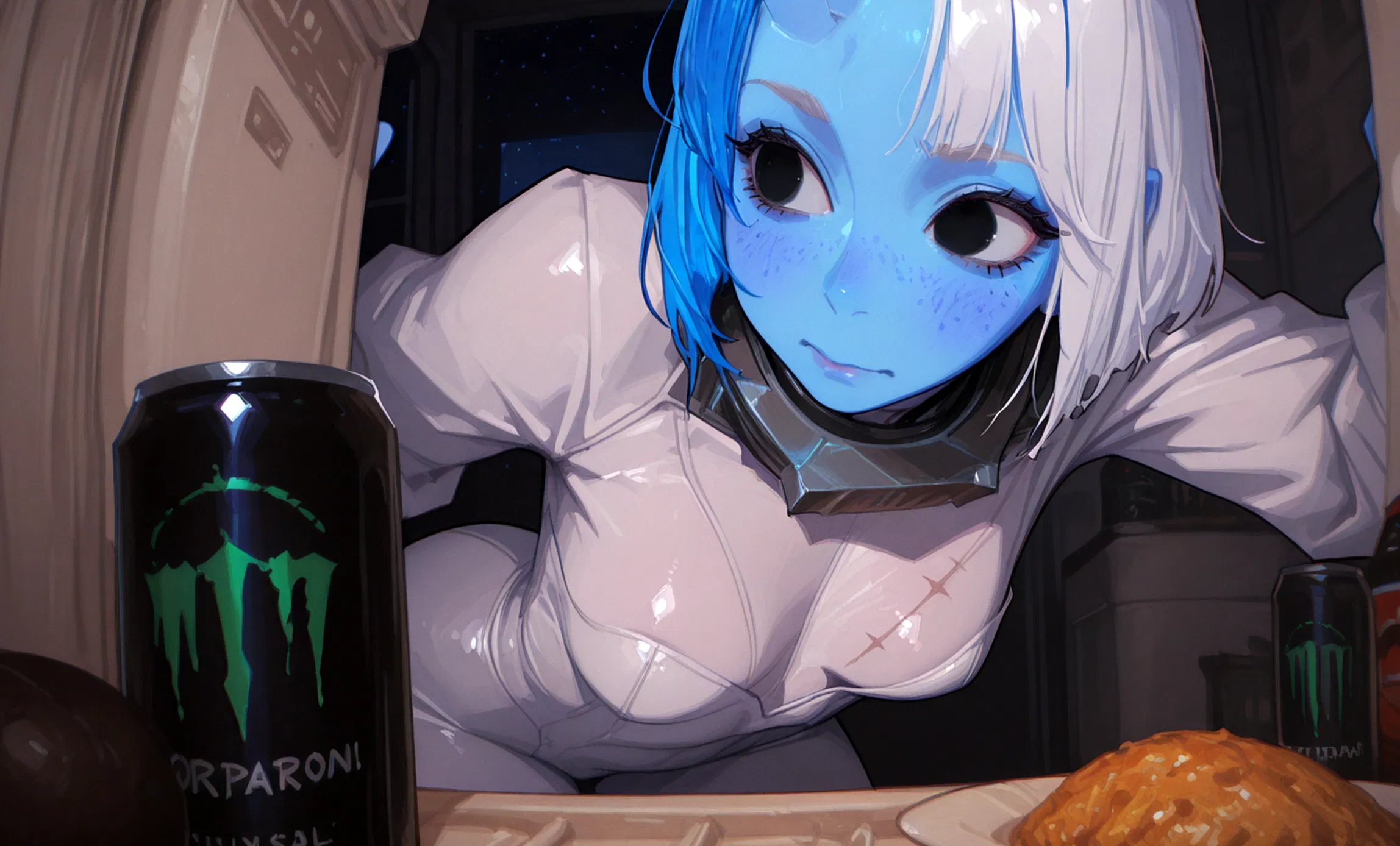 Picture of Blanc looking into the fridge.