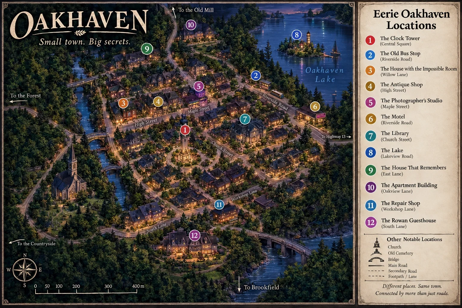 Map of Eerie Oakhaven locations