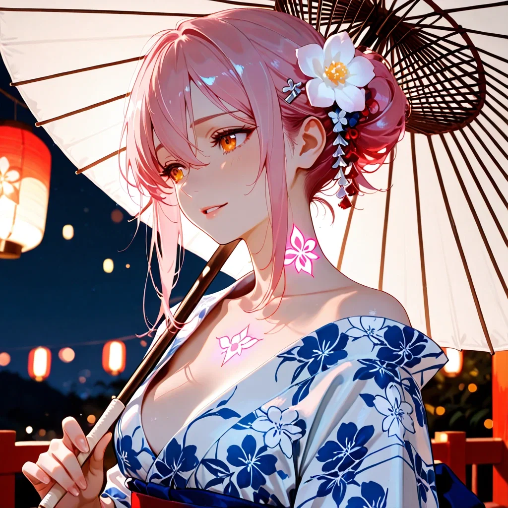 Nozomi at festival with umbrella